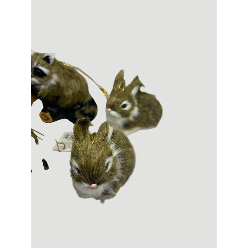 Furry Brown and White Fox Ornaments Raz Imports Christmas Raccoon Bunny Owl Faux